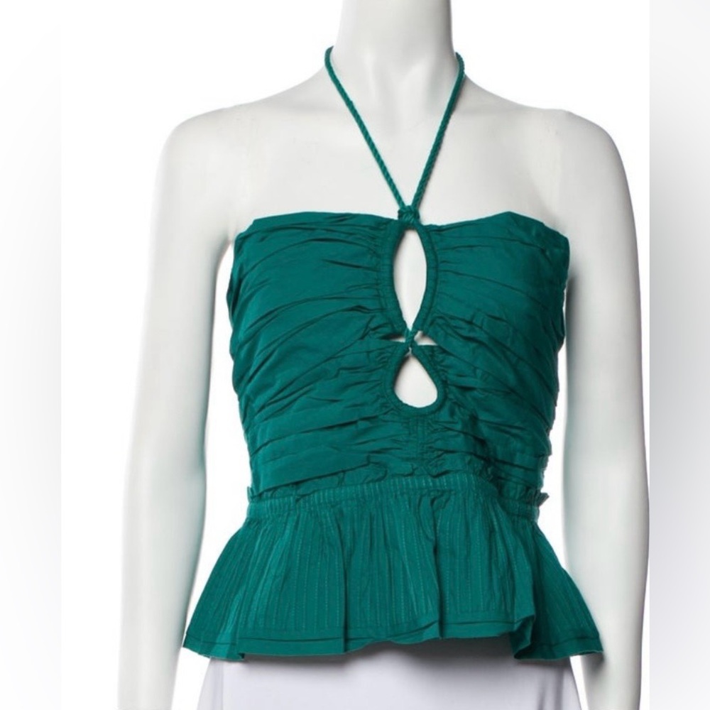 Ulla Johnson Teal Halter Ruched Peplum Top